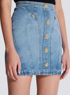Women Balmain Buttoned Denim Skirt