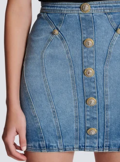 Women Balmain Buttoned Denim Skirt