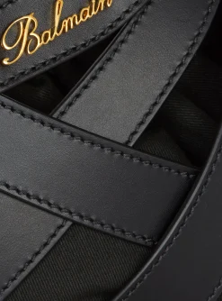 Women Balmain Calfskin Basket Bag With An Openwork Grid Motif