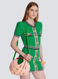 Women Balmain Calfskin Basket Bag With An Openwork Grid Motif