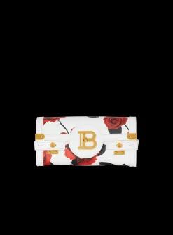 Women Balmain Calfskin B-Buzz Pouch 23 With A Roses Print And Embossed Grid Motif