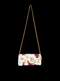 Women Balmain Calfskin B-Buzz Pouch 23 With A Roses Print And Embossed Grid Motif