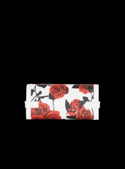 Women Balmain Calfskin B-Buzz Pouch 23 With A Roses Print And Embossed Grid Motif
