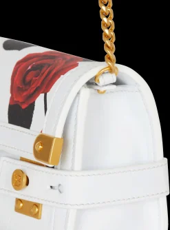 Women Balmain Calfskin B-Buzz Pouch 23 With A Roses Print And Embossed Grid Motif