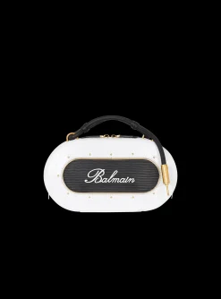 Balmain Calfskin Radio Bag With Signature And Embossed Grid Motif