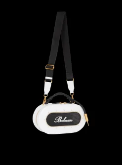 Balmain Calfskin Radio Bag With Signature And Embossed Grid Motif