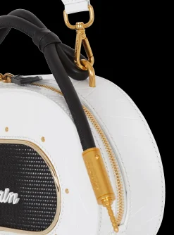 Balmain Calfskin Radio Bag With Signature And Embossed Grid Motif