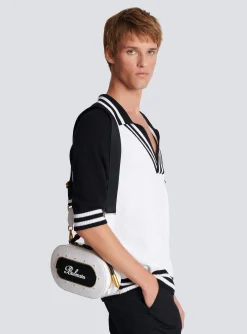Balmain Calfskin Radio Bag With Signature And Embossed Grid Motif
