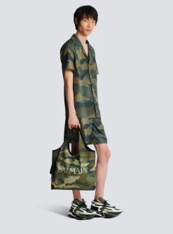 Balmain Camouflage Canvas B-Army Grocery Bag With Vintage Logo