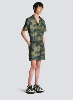 Balmain Camouflage Monogrammed Shantung Shorts