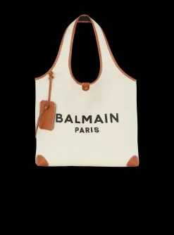 Women Balmain Canvas And Leather B-army Grocery Bag