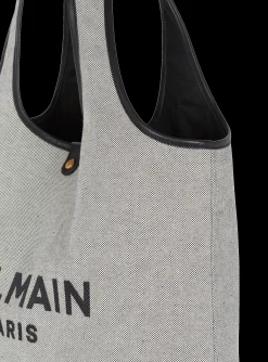 Women Balmain Canvas And Leather B-army Grocery Bag