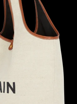 Women Balmain Canvas And Leather B-army Grocery Bag