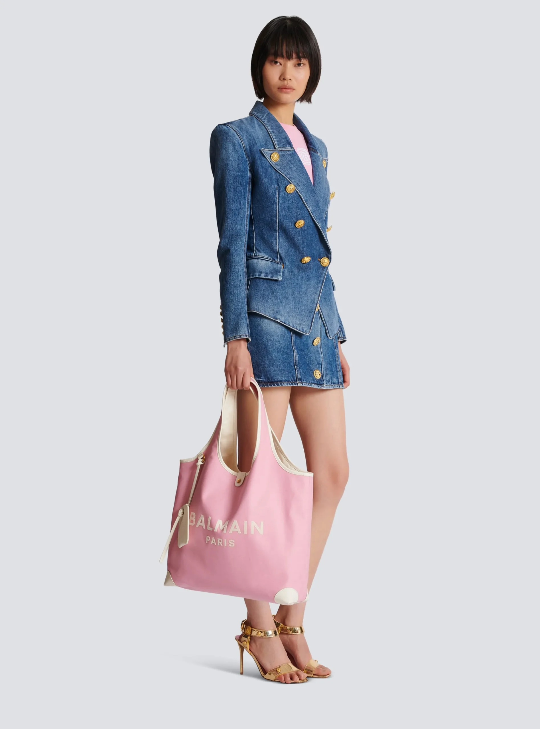 Women Balmain Canvas And Leather B-army Grocery Bag