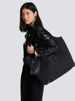 Women Balmain Canvas And Leather Grocery Bag