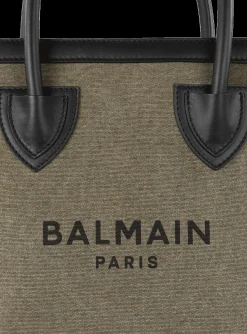 Women Balmain Canvas B-Army 26 Bag With Leather Panels