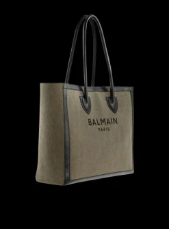 Women Balmain Canvas B-Army 42 Tote With Leather Panels