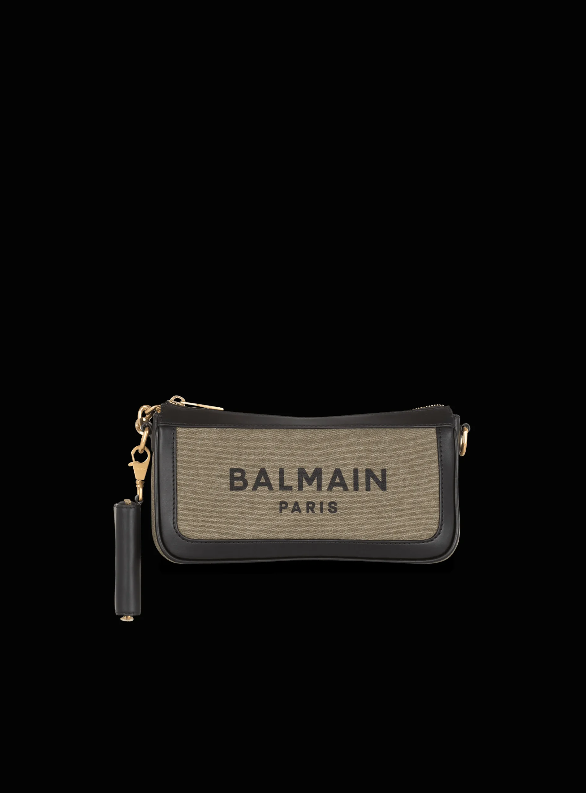 Women Balmain Canvas B-Army Clutch Bag With Leather Panels