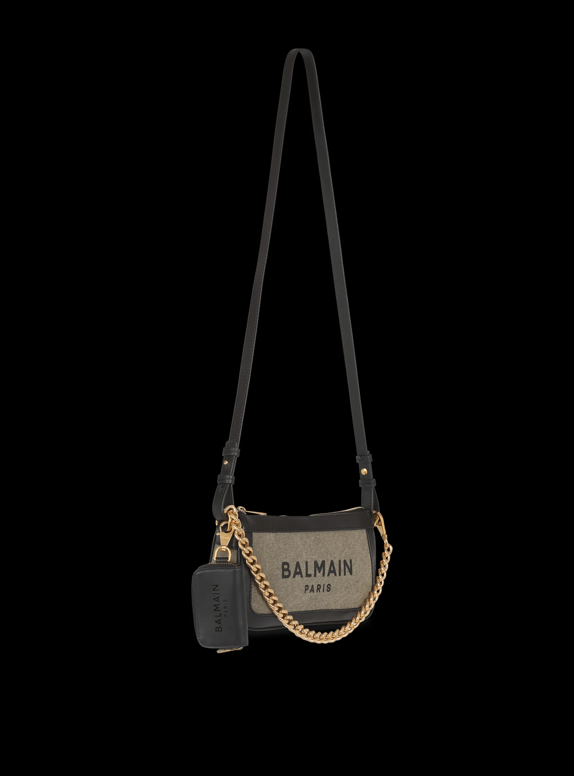 Women Balmain Canvas B-Army Clutch Bag With Leather Panels