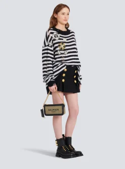 Women Balmain Canvas B-Army Clutch Bag With Leather Panels