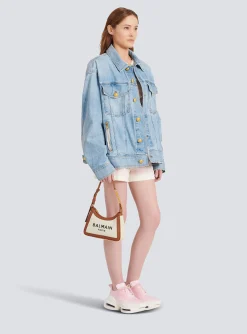 Women Balmain Canvas B-Army Handbag With Leather Panels