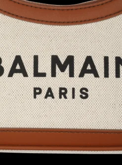 Women Balmain Canvas B-Army Handbag With Leather Panels