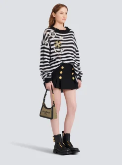Women Balmain Canvas B-Army Handbag With Leather Panels
