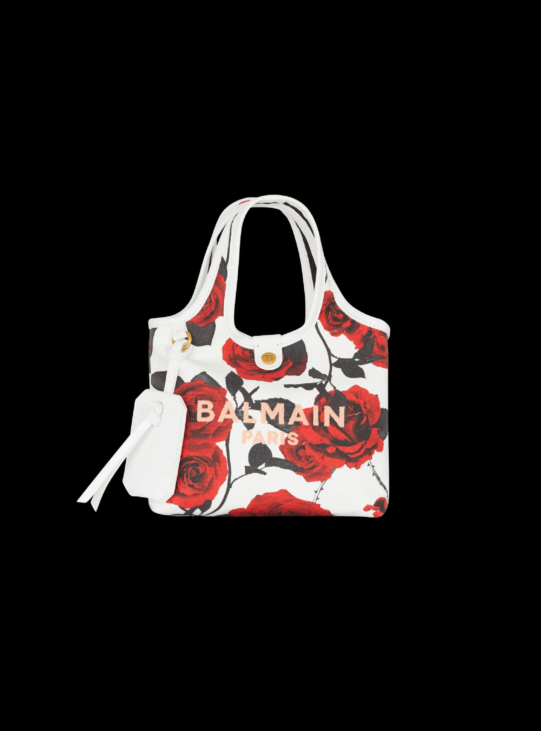 Women Balmain Canvas B-Army Mini Grocery Bag With A Roses Print