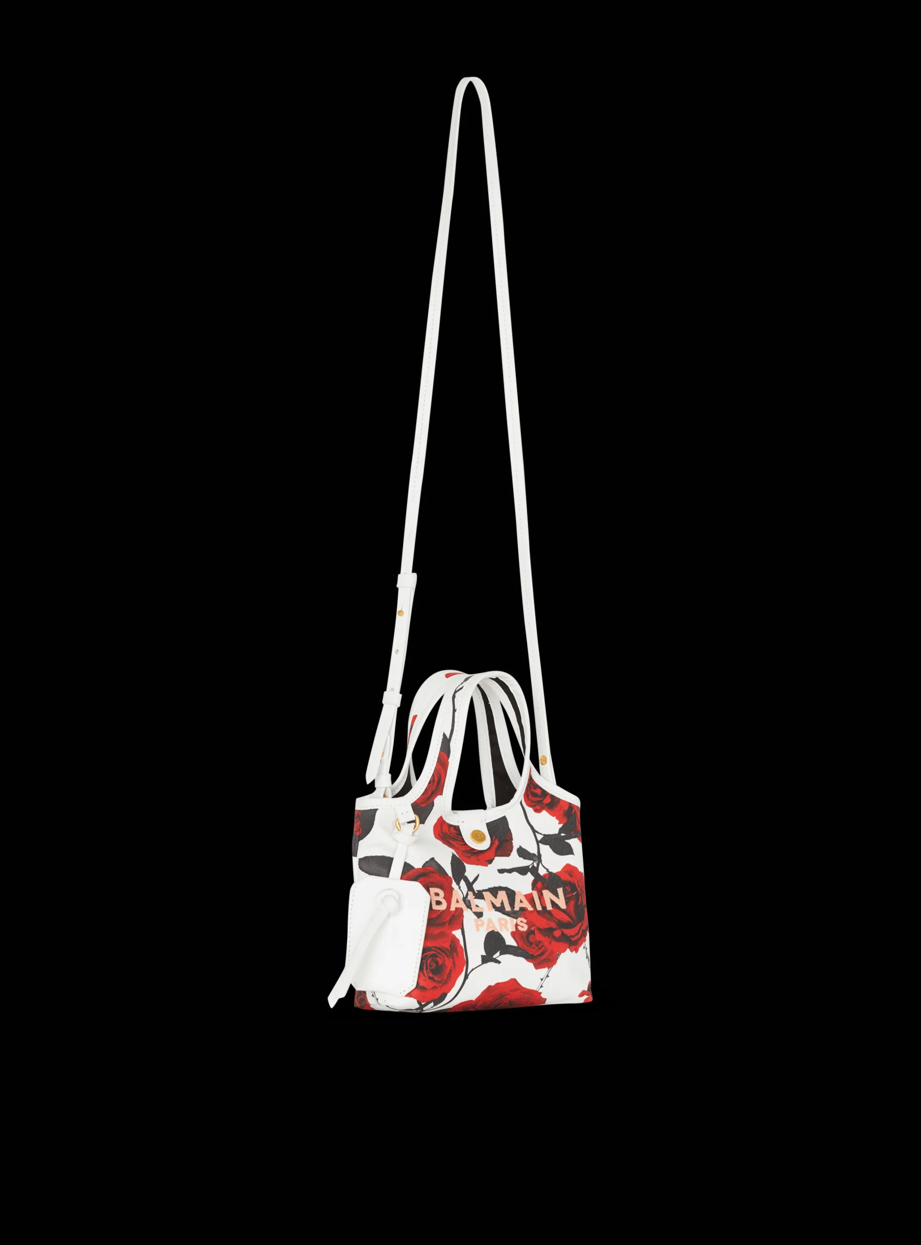 Women Balmain Canvas B-Army Mini Grocery Bag With A Roses Print