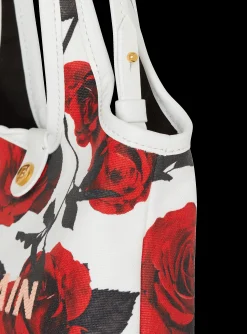 Women Balmain Canvas B-Army Mini Grocery Bag With A Roses Print
