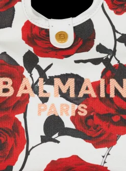 Women Balmain Canvas B-Army Mini Grocery Bag With A Roses Print
