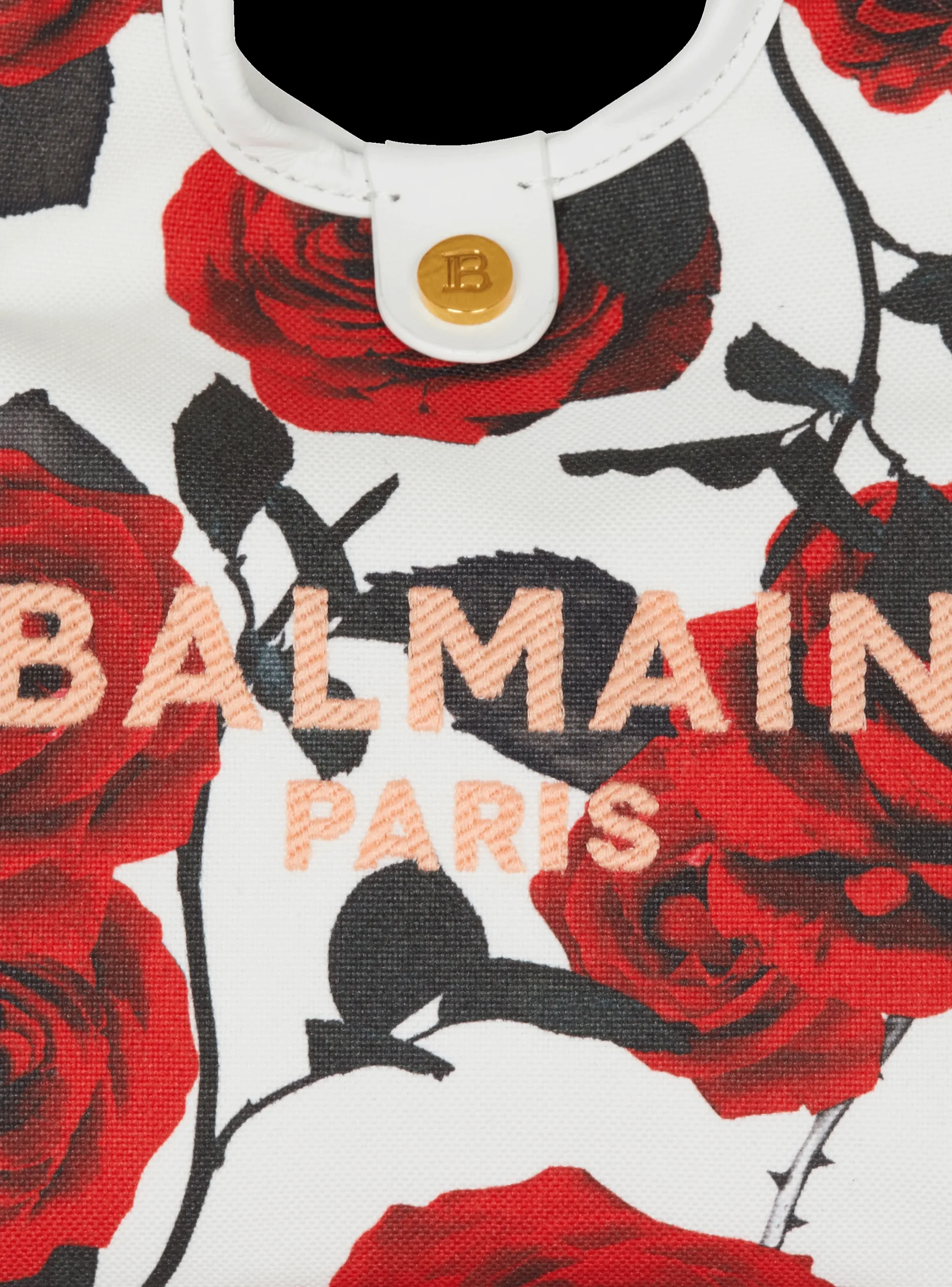 Women Balmain Canvas B-Army Mini Grocery Bag With A Roses Print