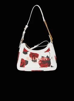 Women Balmain Canvas B-Army Shoulder Bag With A Roses Print
