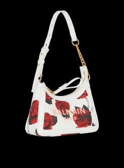 Women Balmain Canvas B-Army Shoulder Bag With A Roses Print