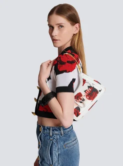 Women Balmain Canvas B-Army Shoulder Bag With A Roses Print