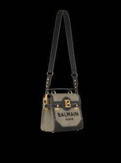 Women Balmain Canvas B-Buzz 23 Bag With Leather Panels