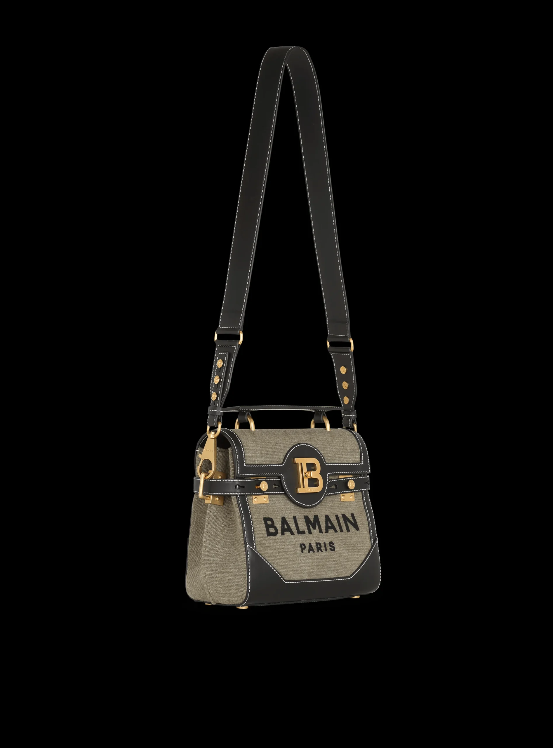 Women Balmain Canvas B-Buzz 23 Bag With Leather Panels