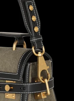 Women Balmain Canvas B-Buzz 23 Bag With Leather Panels