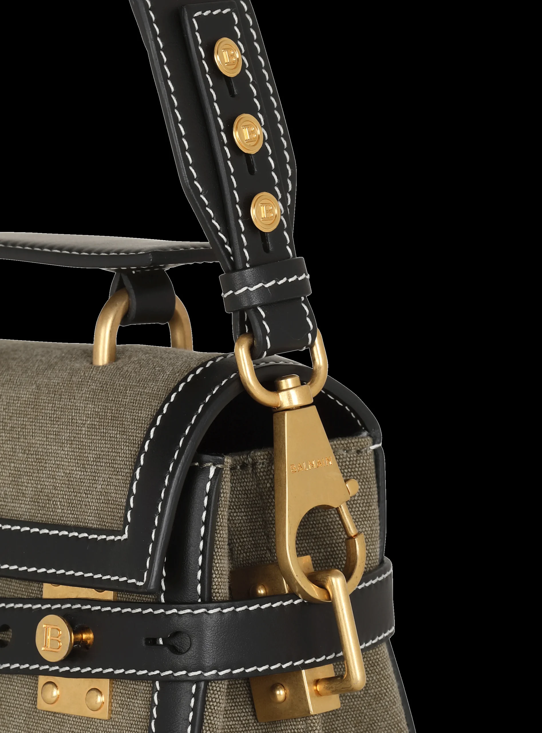 Women Balmain Canvas B-Buzz 23 Bag With Leather Panels