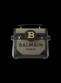 Women Balmain Canvas B-Buzz 23 Bag With Leather Panels