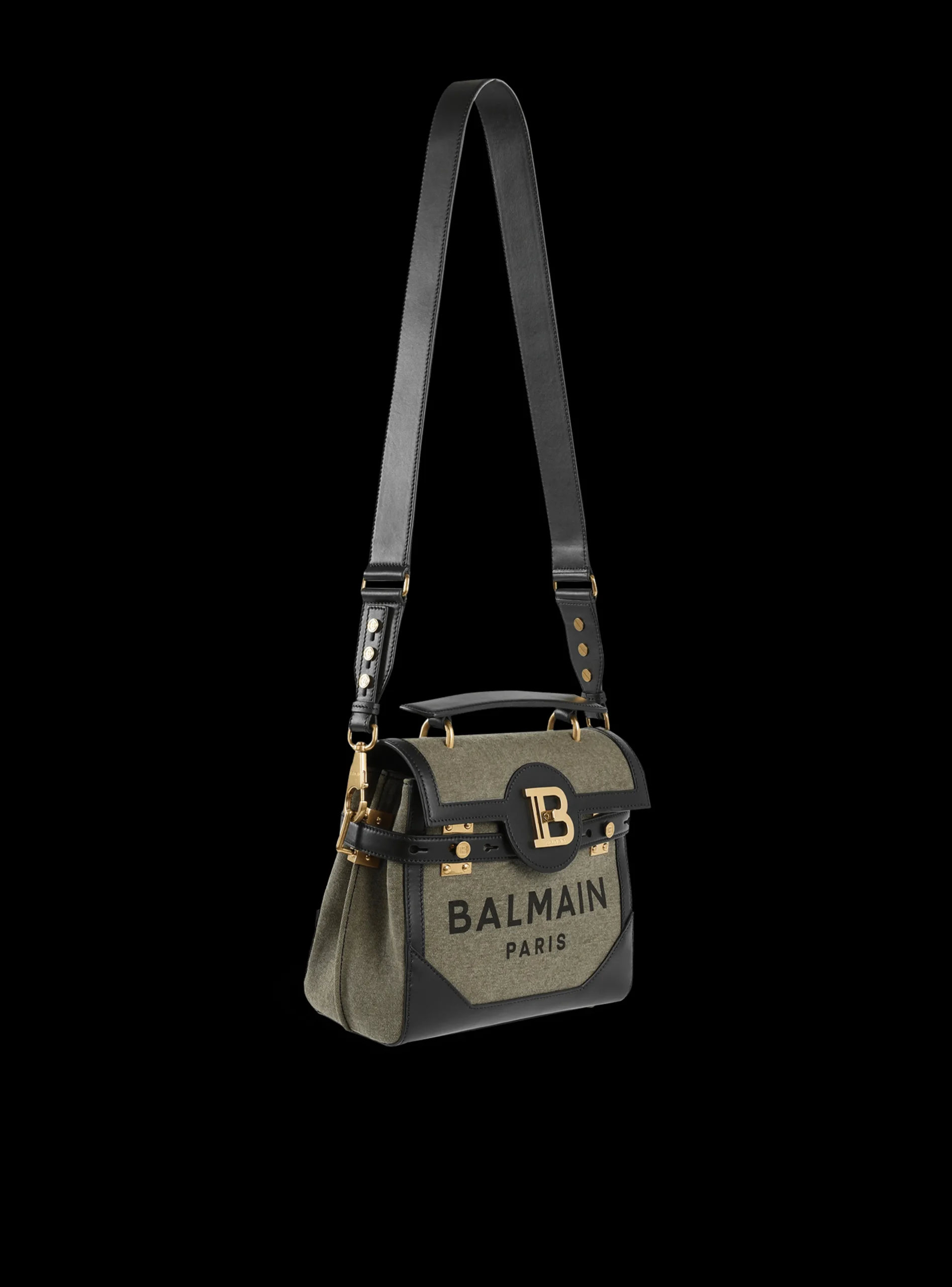 Women Balmain Canvas B-Buzz 23 Bag With Leather Panels