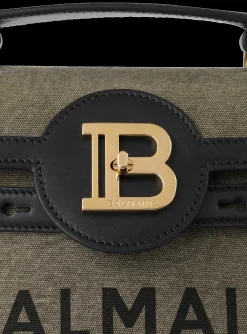 Women Balmain Canvas B-Buzz 23 Bag With Leather Panels