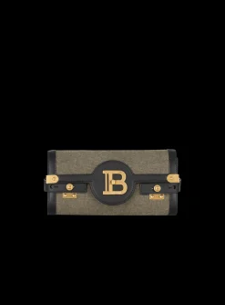 Women Balmain Canvas B-Buzz 23 Clutch Bag With Leather Panels