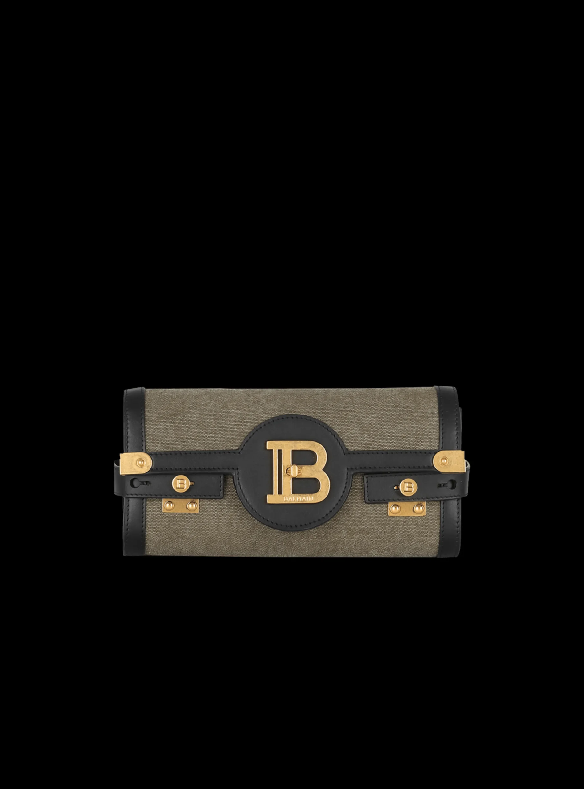 Women Balmain Canvas B-Buzz 23 Clutch Bag With Leather Panels
