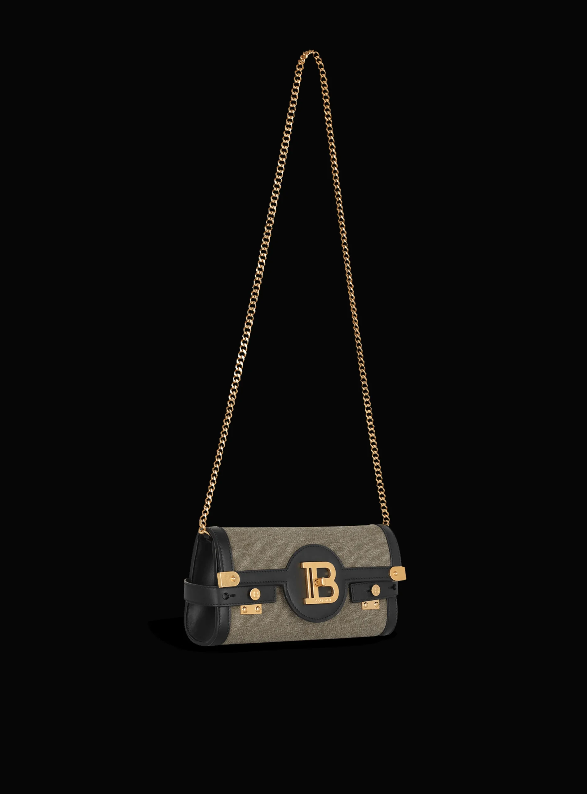 Women Balmain Canvas B-Buzz 23 Clutch Bag With Leather Panels