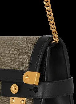 Women Balmain Canvas B-Buzz 23 Clutch Bag With Leather Panels