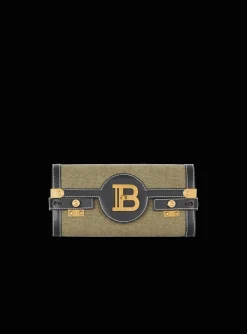 Women Balmain Canvas B-Buzz 23 Clutch Bag With Leather Panels
