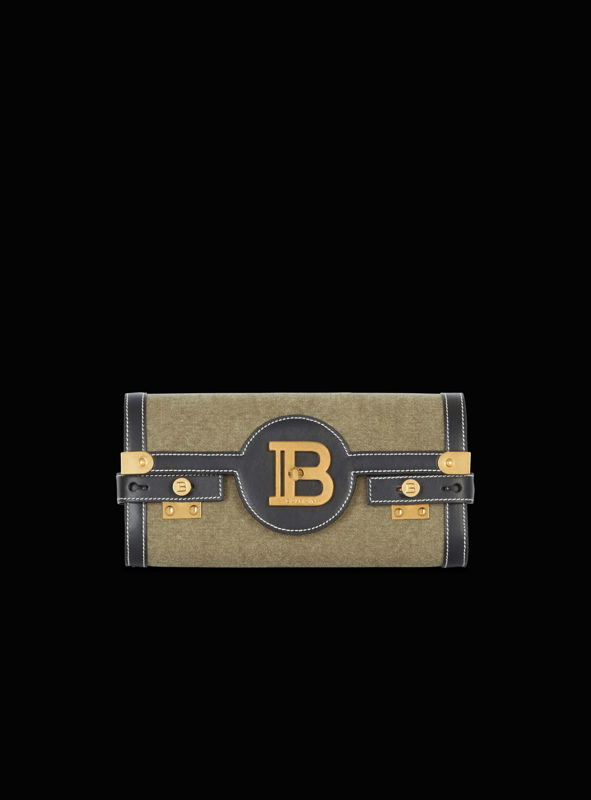 Women Balmain Canvas B-Buzz 23 Clutch Bag With Leather Panels