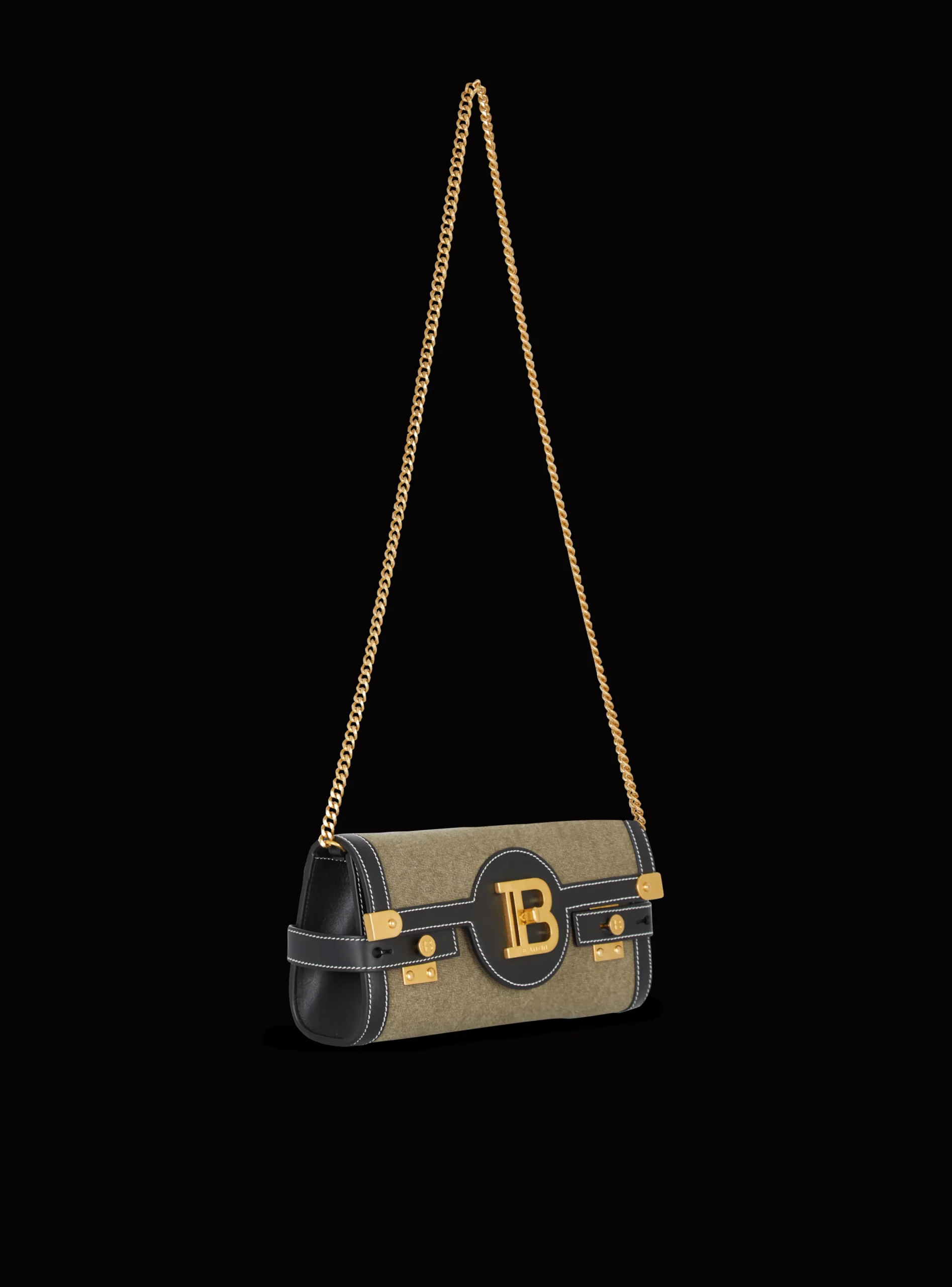 Women Balmain Canvas B-Buzz 23 Clutch Bag With Leather Panels