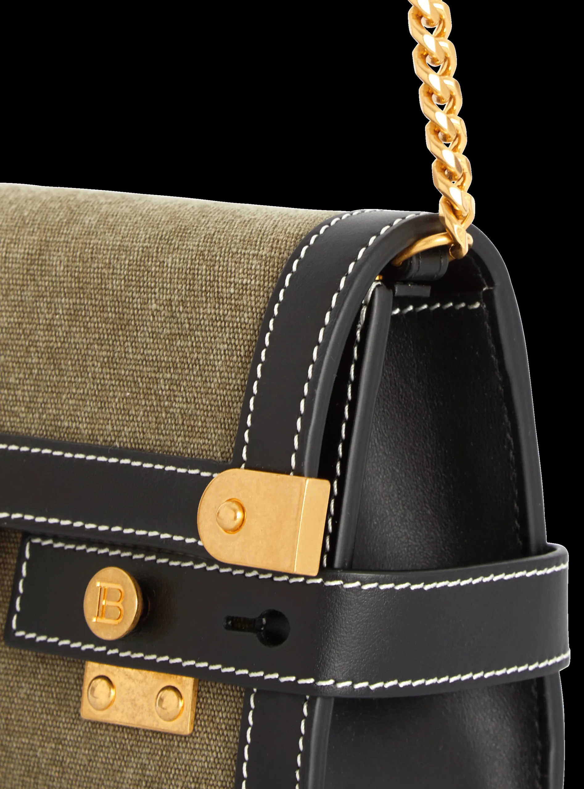 Women Balmain Canvas B-Buzz 23 Clutch Bag With Leather Panels